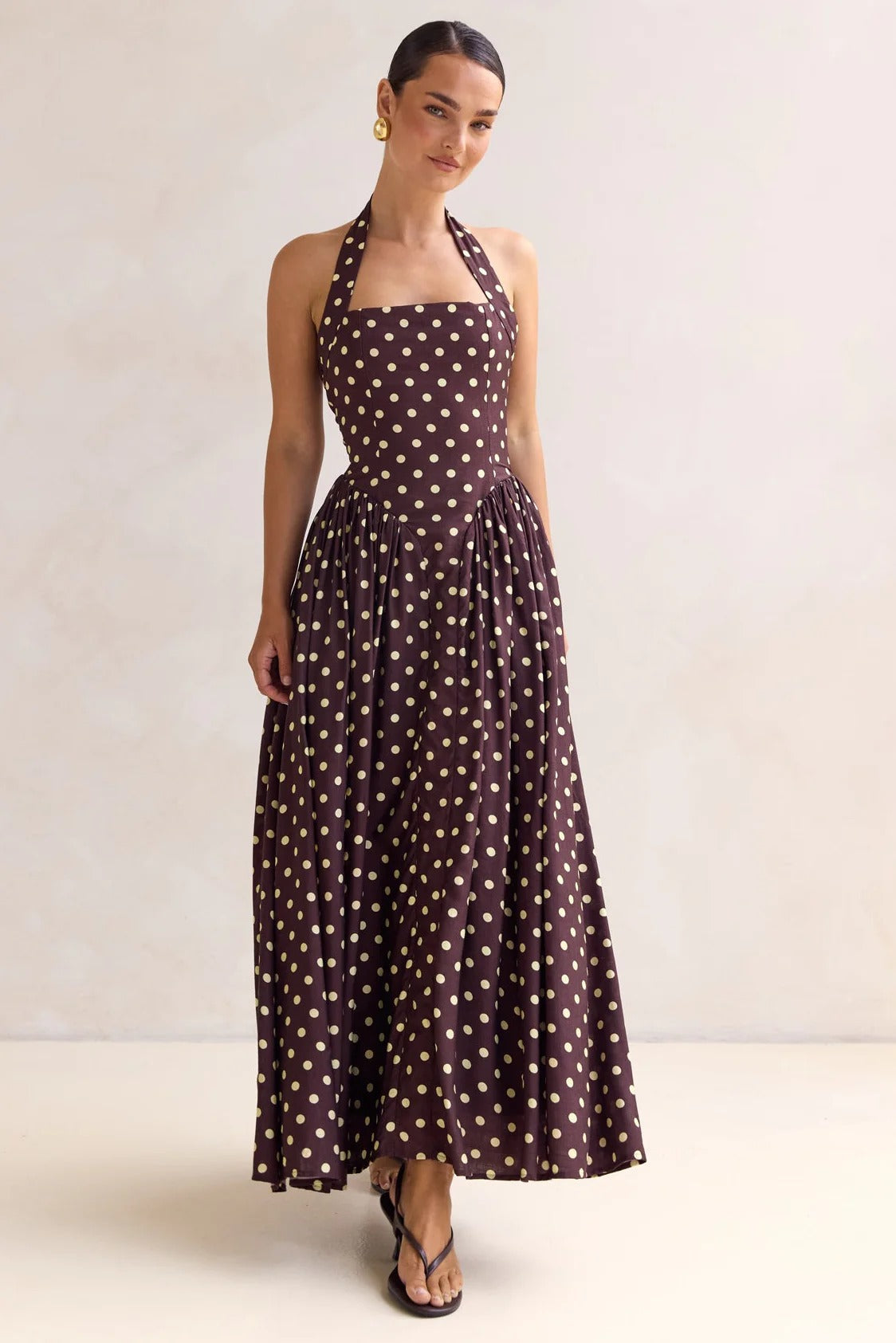 Inaya Drop Waist Polka Maxi Dress