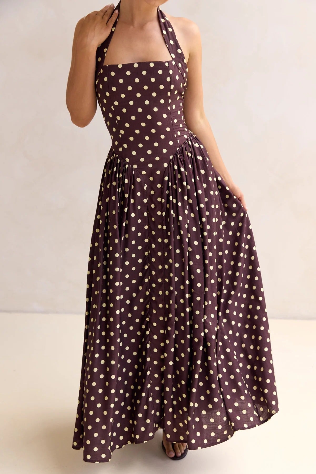 Inaya Drop Waist Polka Maxi Dress