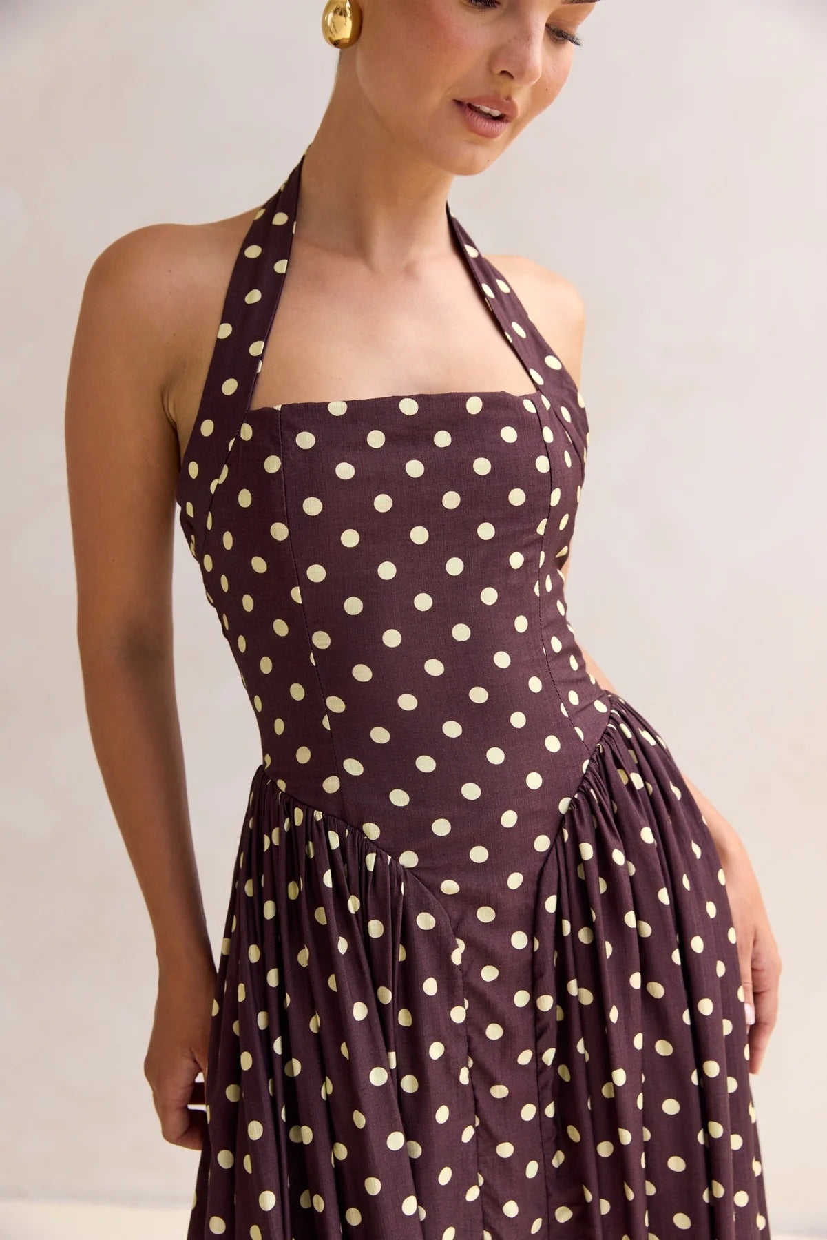 Inaya Drop Waist Polka Maxi Dress