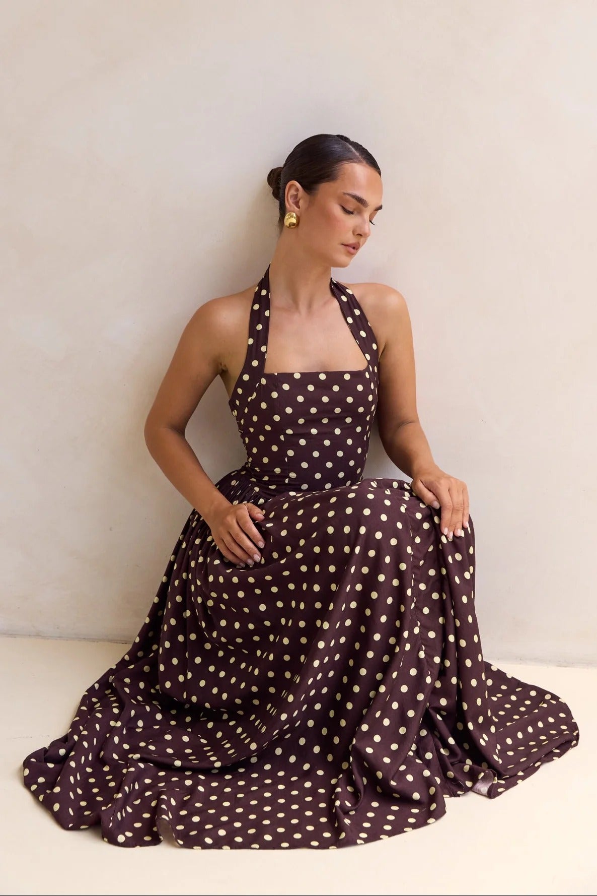 Inaya Drop Waist Polka Maxi Dress