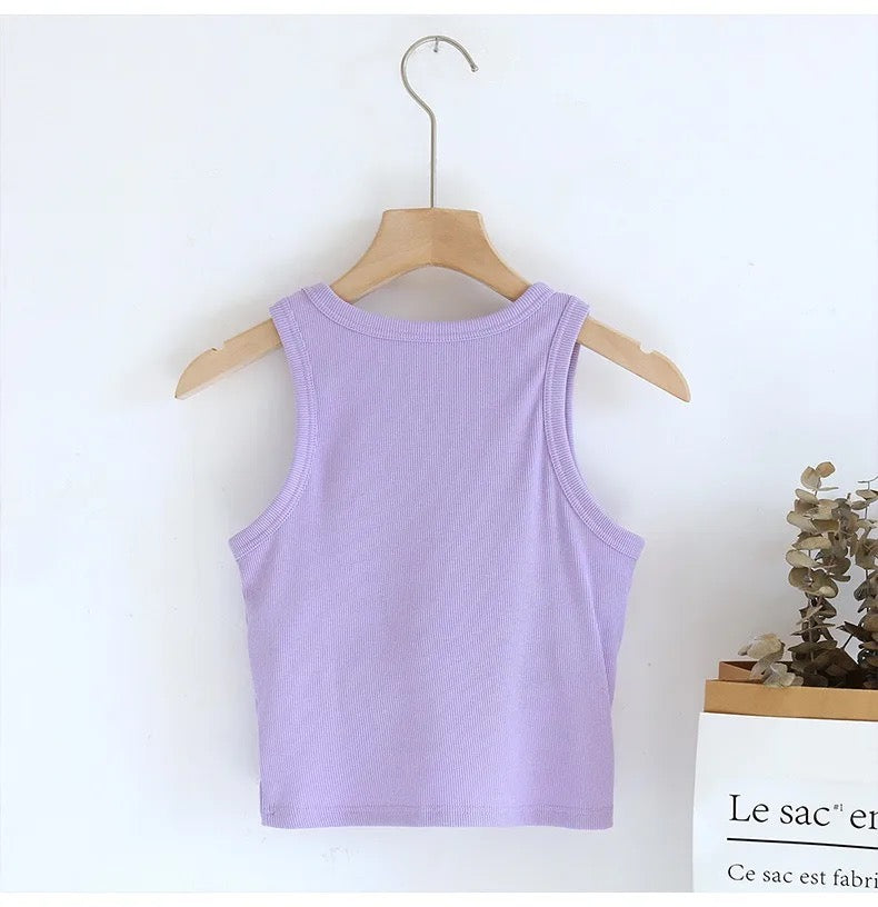 Luked Tank Tops with Inbuilt Bra In Peach