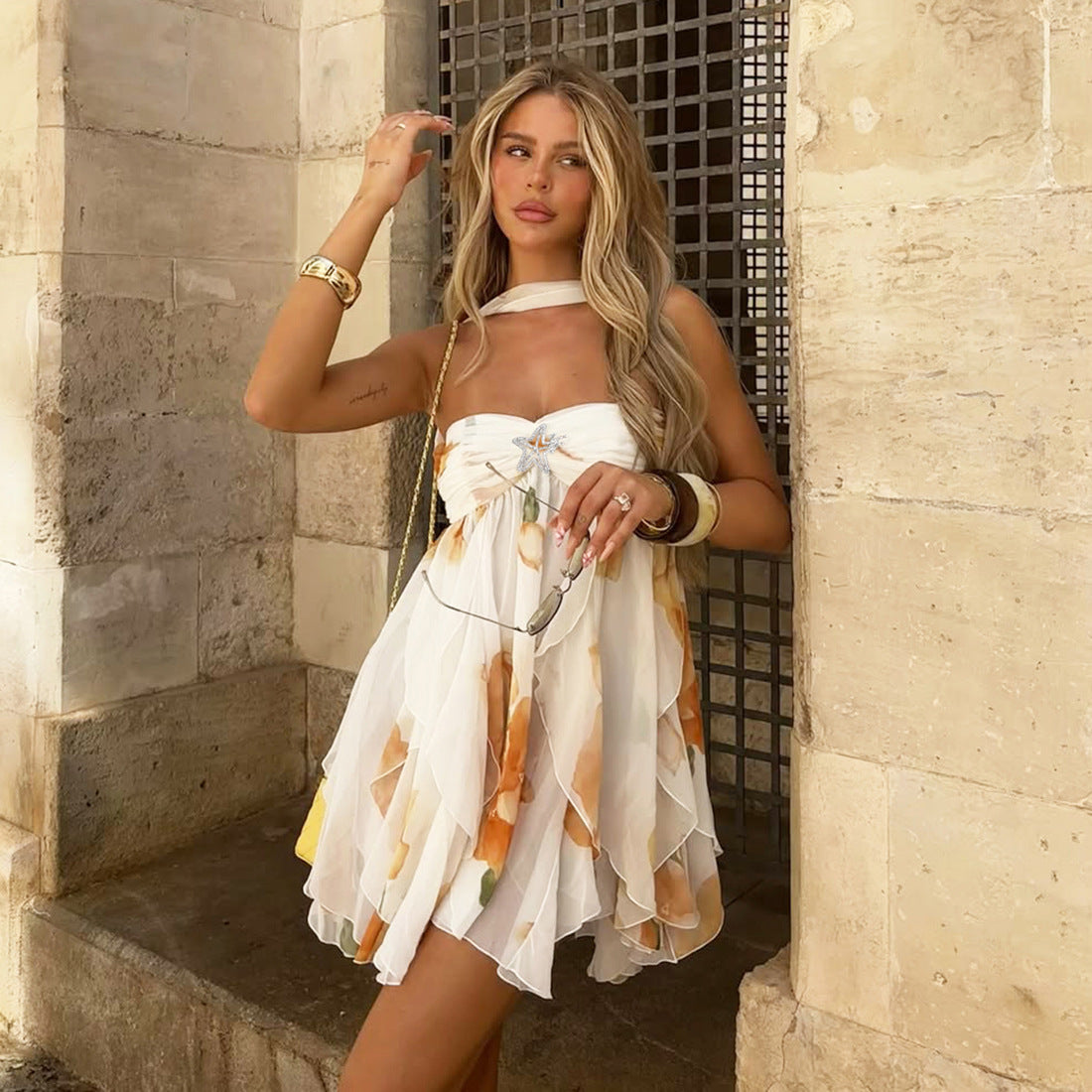 Inez Floral Ruffle Mini Dress