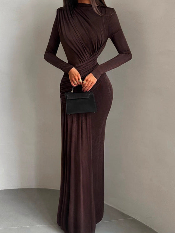 Isadora Luxe Bodycon Gathered Dress In Brown
