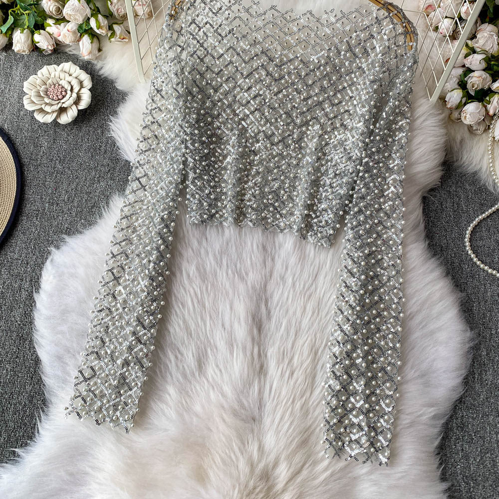 Zinia Mesh Sequined Crop Top