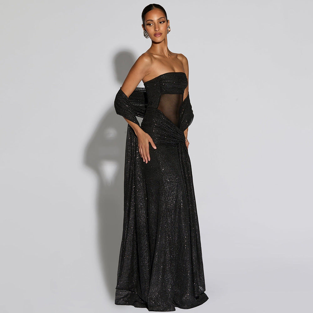 Ciana Shimmer Maxi Dress With Scarf