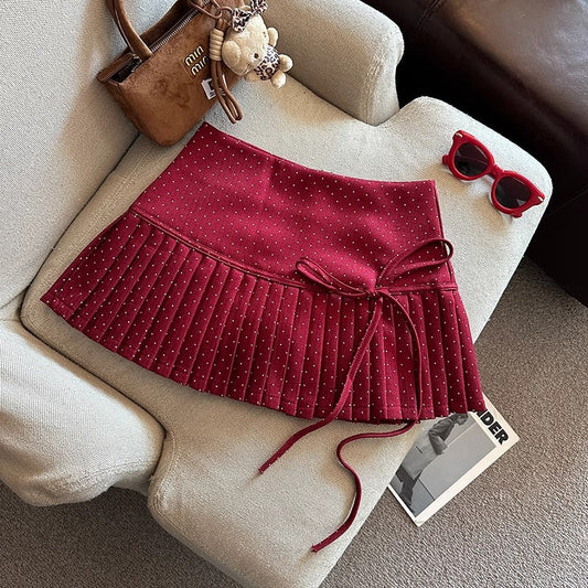 Billie Pleats Bow Polka Skorts