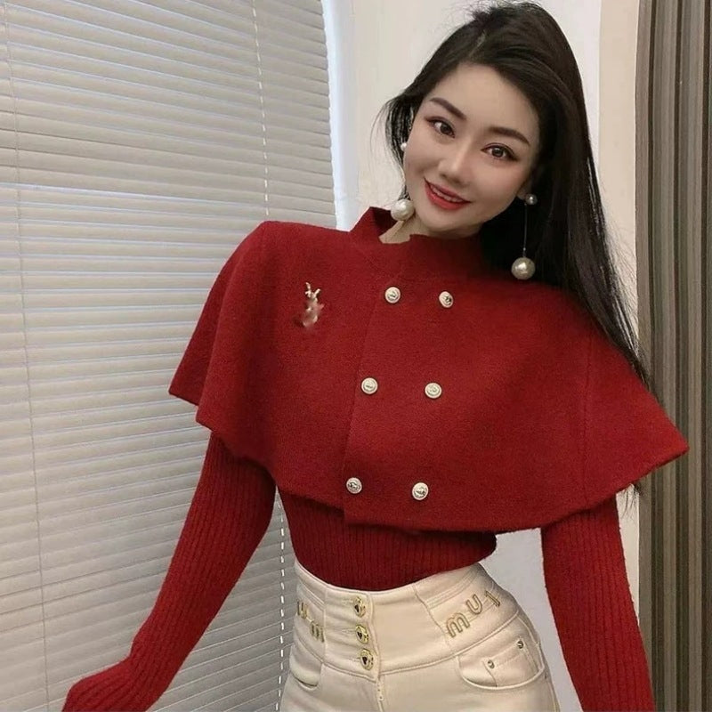 Xenia Sweater With Button Cape