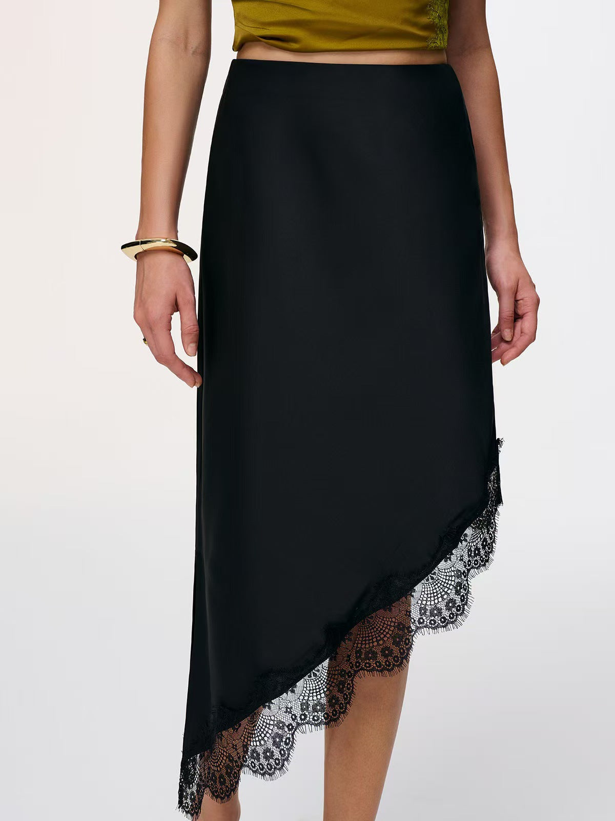 Linn Satin Lace Asymmetric Midi Skirt