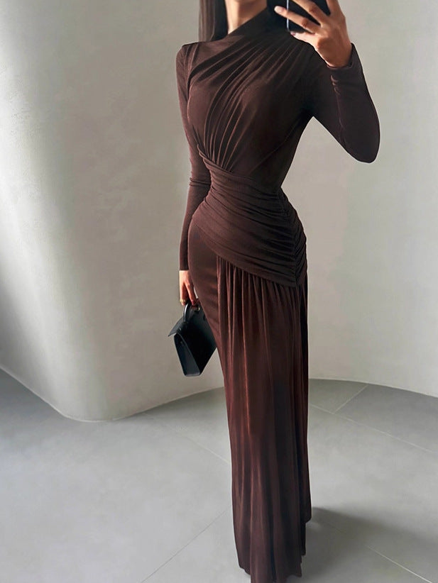 Isadora Luxe Bodycon Gathered Dress In Brown