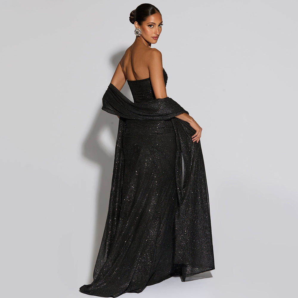 Ciana Shimmer Maxi Dress With Scarf