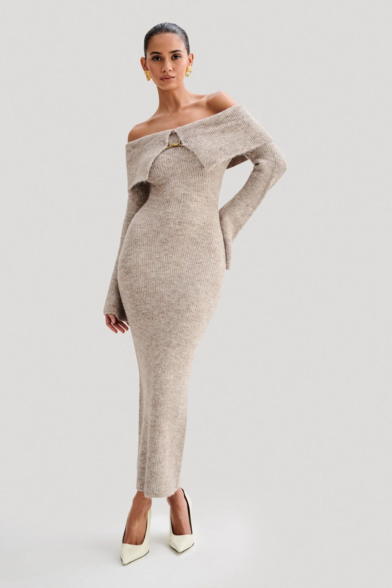 Oliana Off Shoulder Woolen Dress