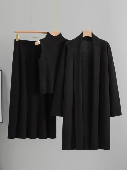 Casia Luxe Coord Skirt Set With Cape In Black