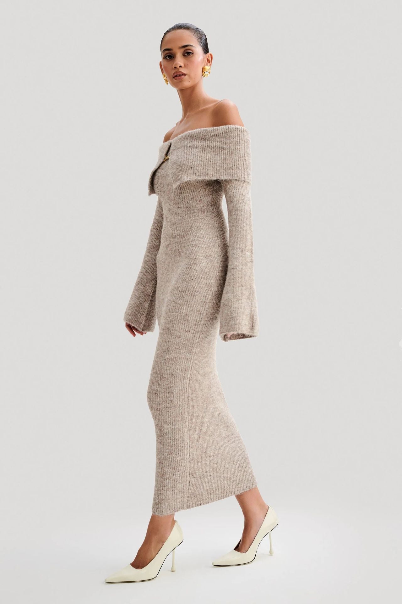 Oliana Off Shoulder Woolen Dress