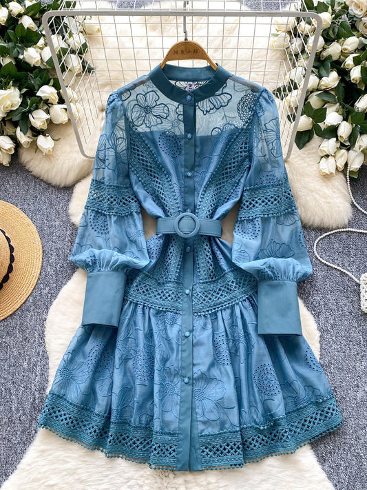 Ines Embroidered Shirt Mini Dress With Belt