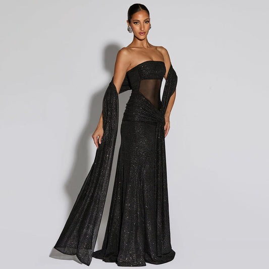 Ciana Shimmer Maxi Dress With Scarf