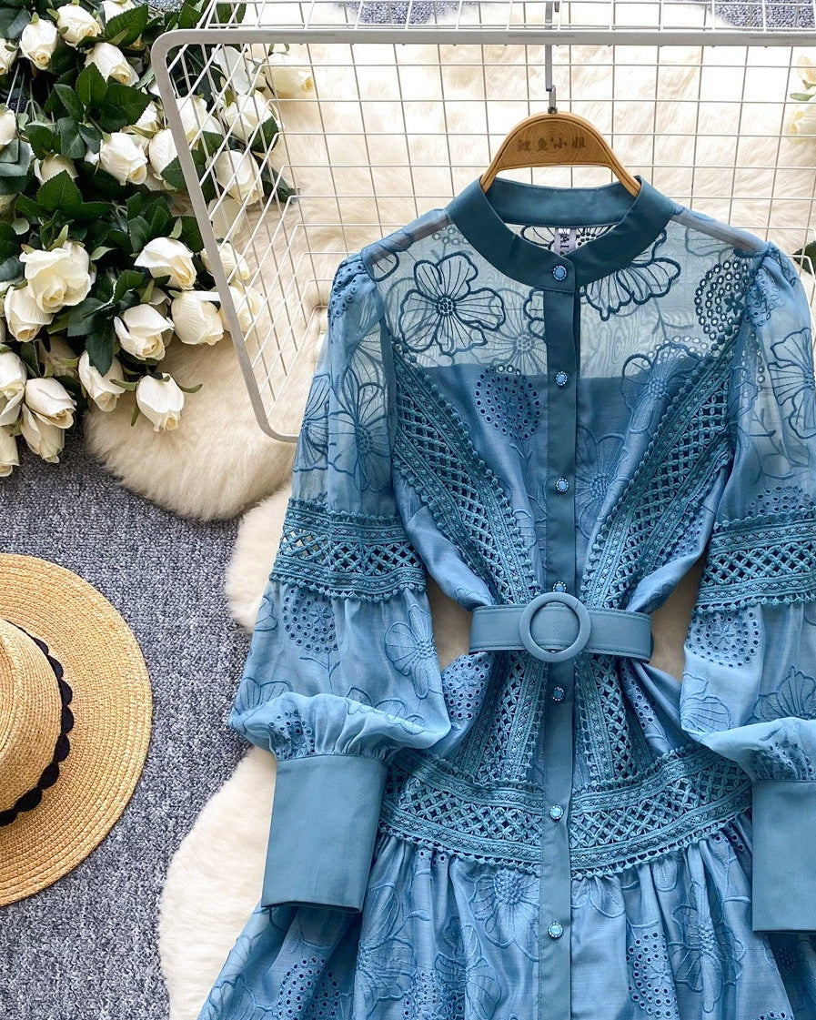 Ines Embroidered Shirt Mini Dress With Belt