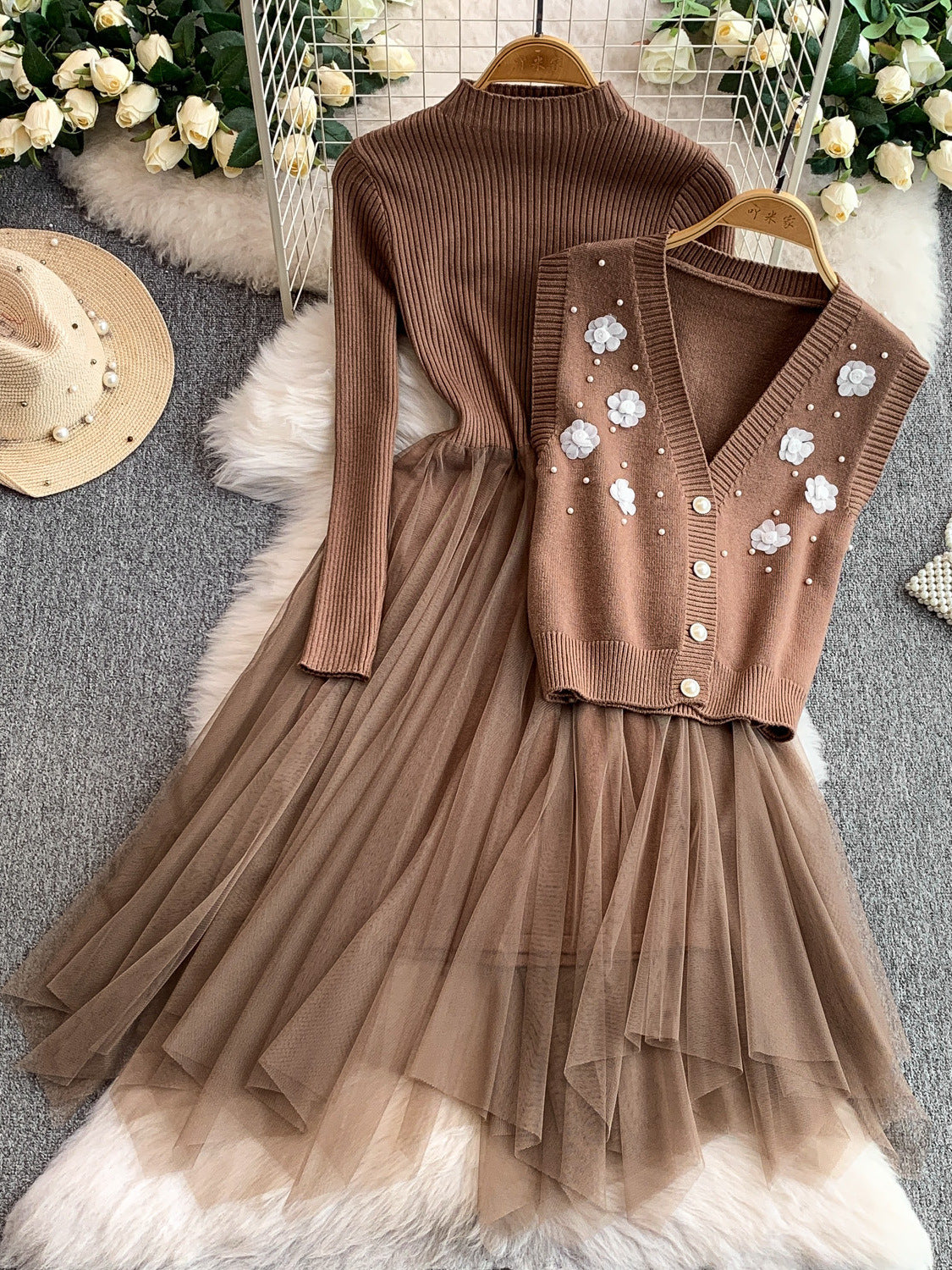Mayfair Woolen Dress With Vest Top