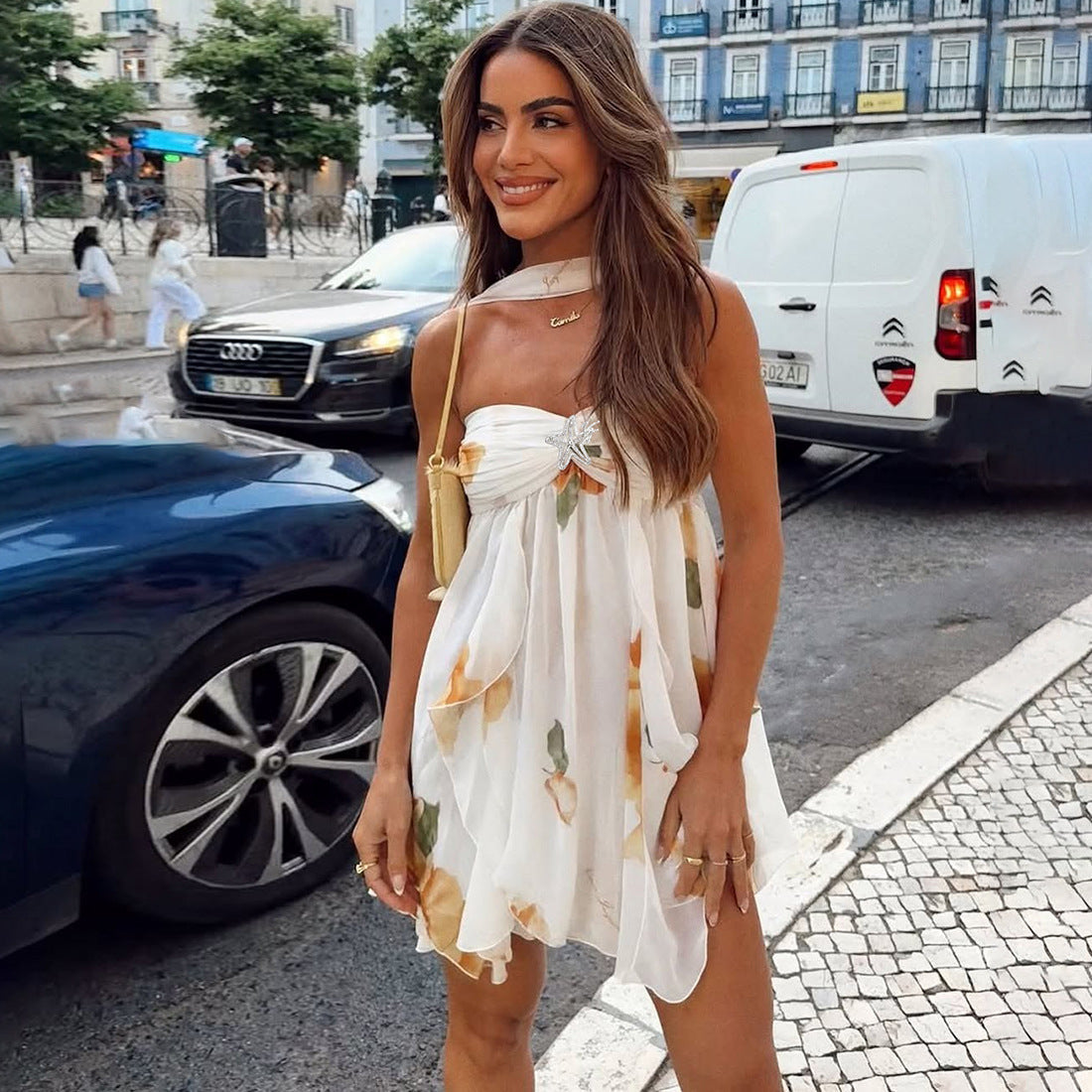 Inez Floral Ruffle Mini Dress