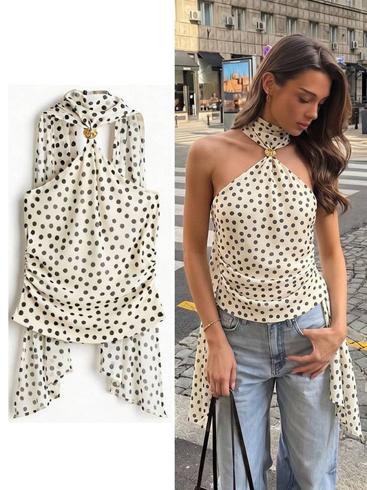 Taurel Halterneck Polka Top