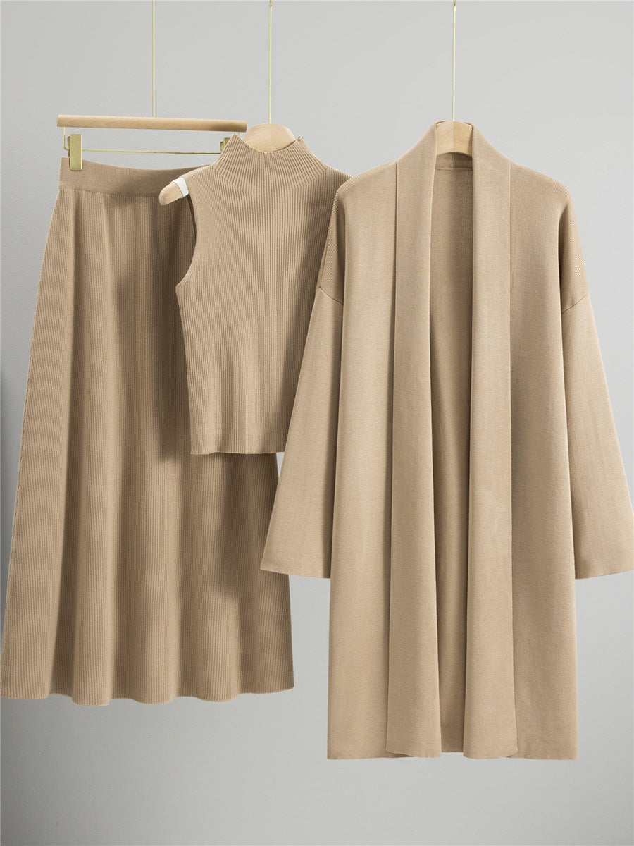 Casia Luxe Coord Skirt Set With Cape In Brown