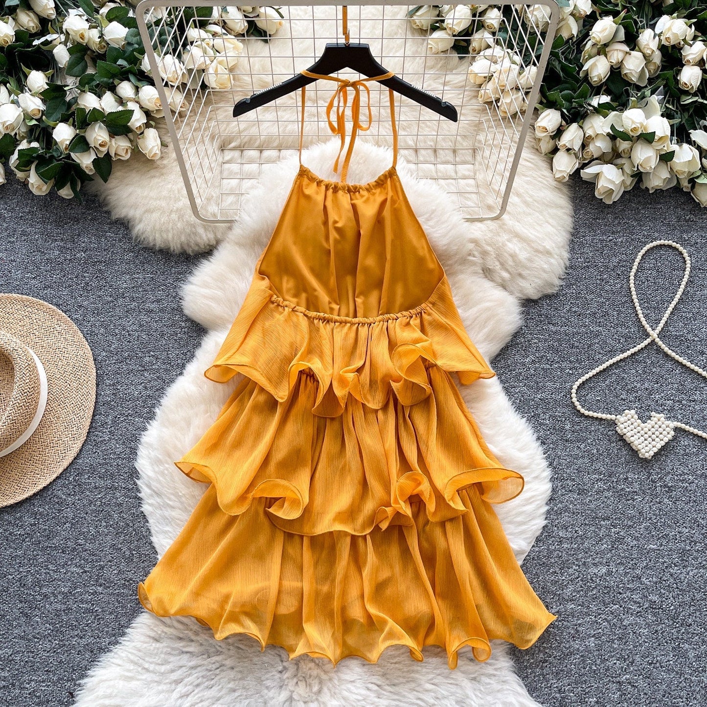 Adela Halterneck Ruffle Mini Dress