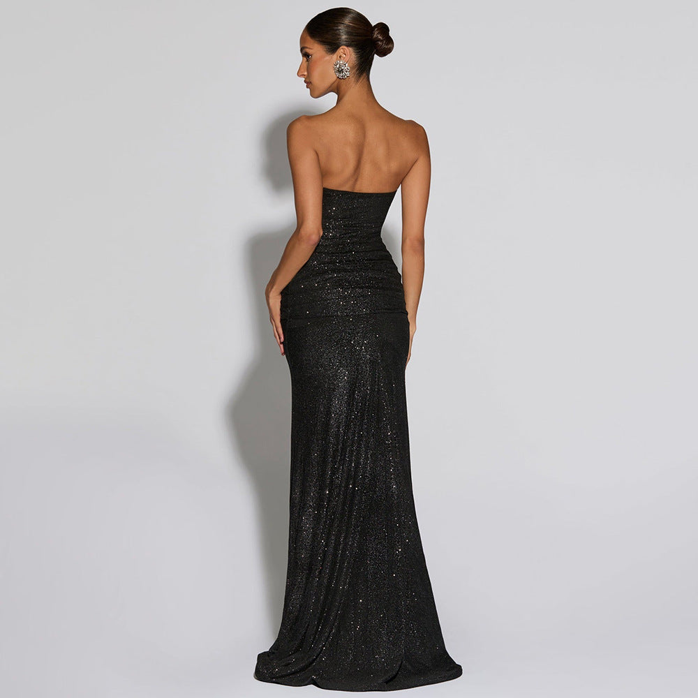 Ciana Shimmer Maxi Dress With Scarf