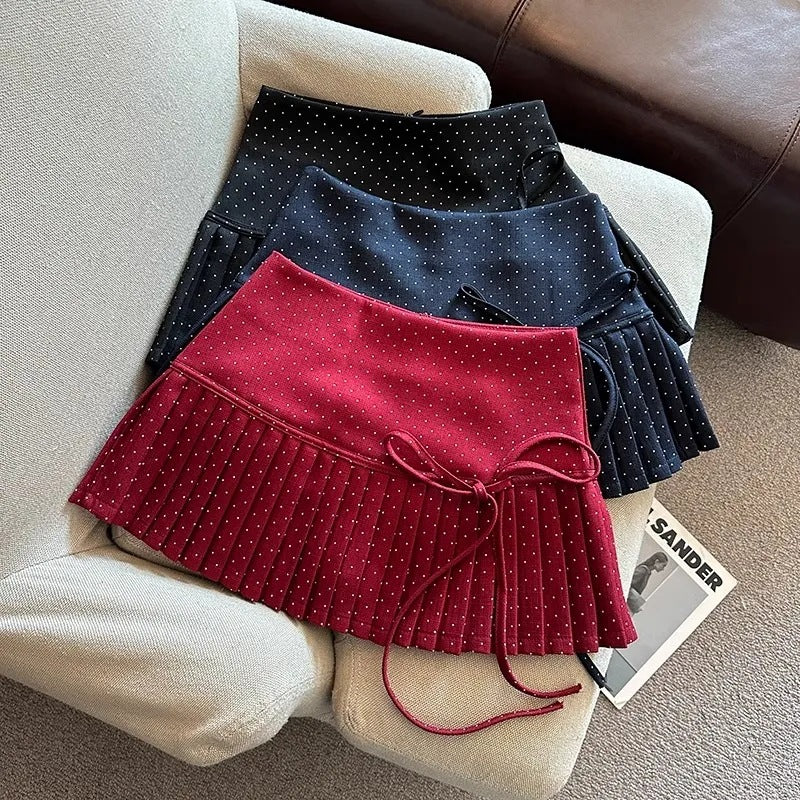 Billie Pleats Bow Polka Skorts