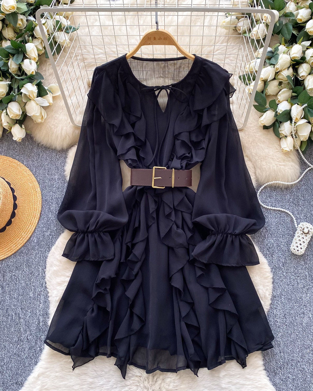 Kara Ruffle Mini Dress With Belt