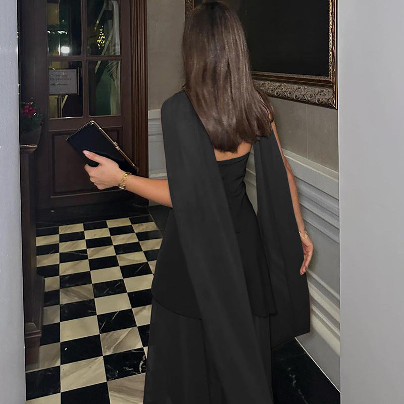 Annora Off-Shoulder Maxi Dress With Scarf In Black
