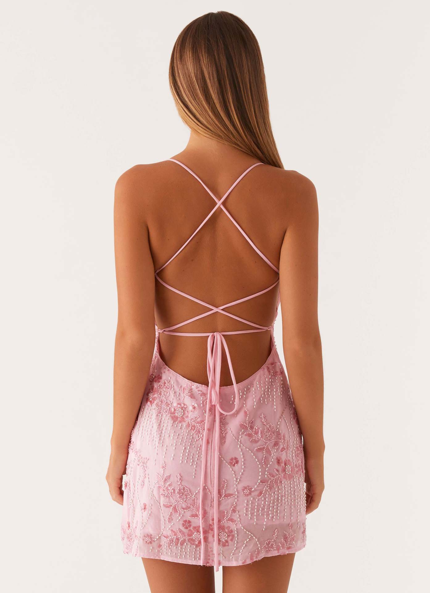 Ilse Embellished Backless Mini Dress