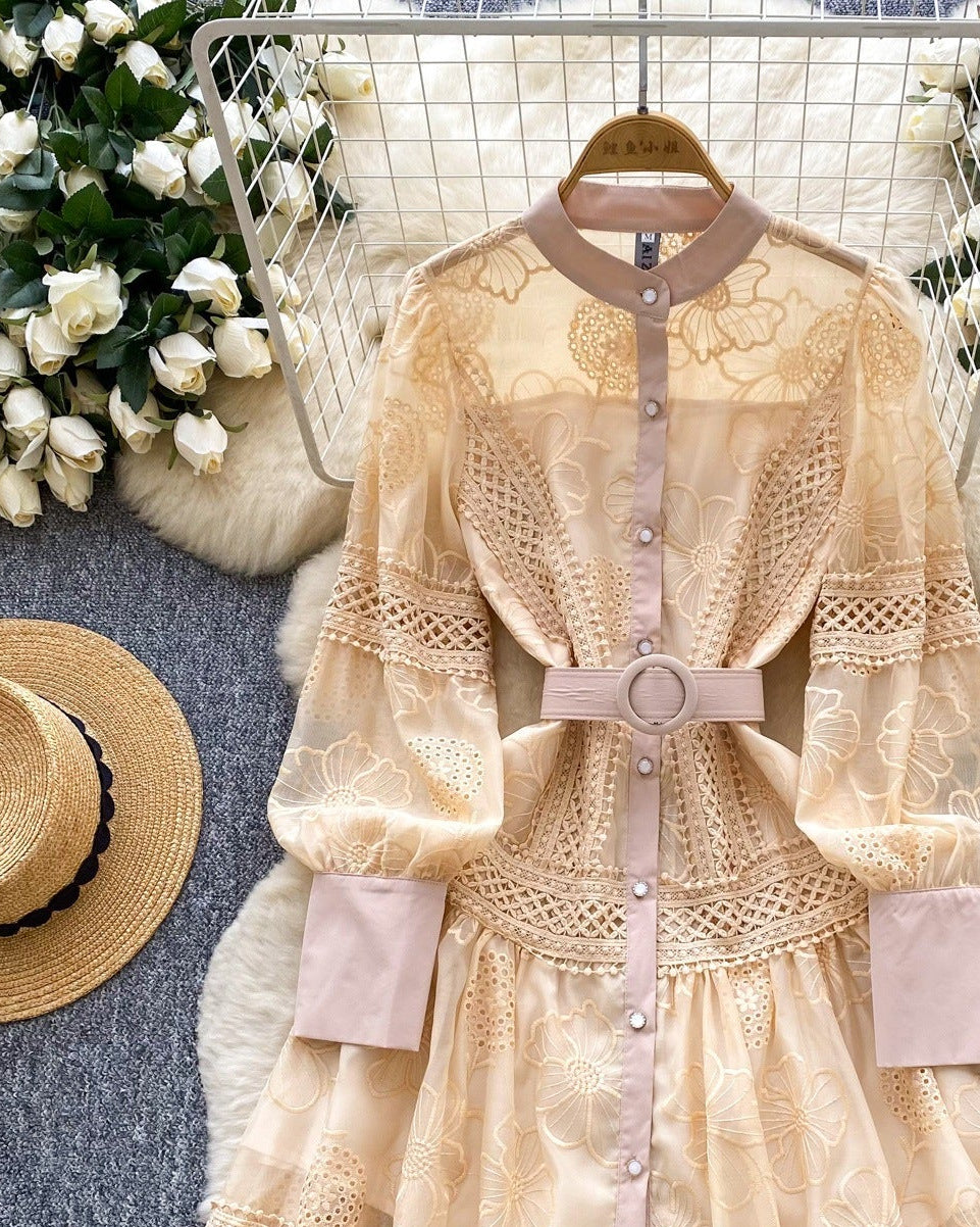 Ines Embroidered Shirt Mini Dress With Belt