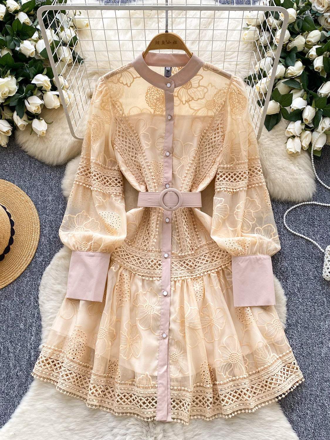 Ines Embroidered Shirt Mini Dress With Belt