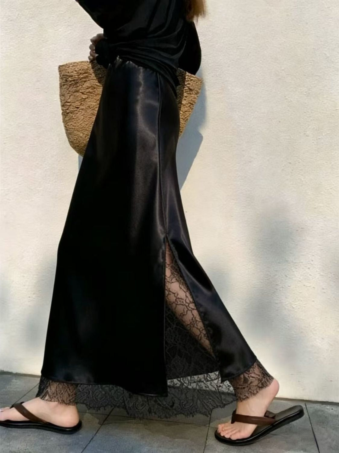 Dagny Satin Lace Midi Skirt