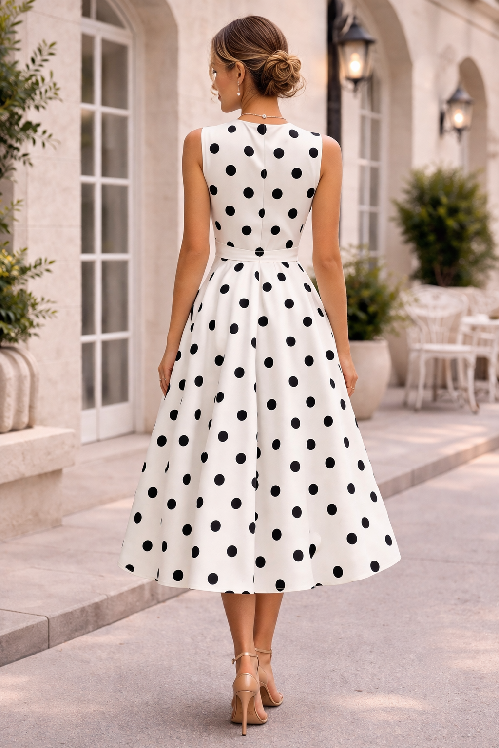 Retro Polka Midi Dress With Belt
