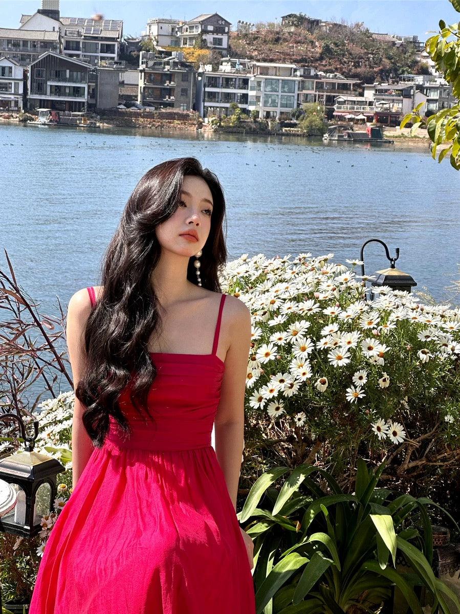 Zeus Hot Pink Maxi Dress In Red