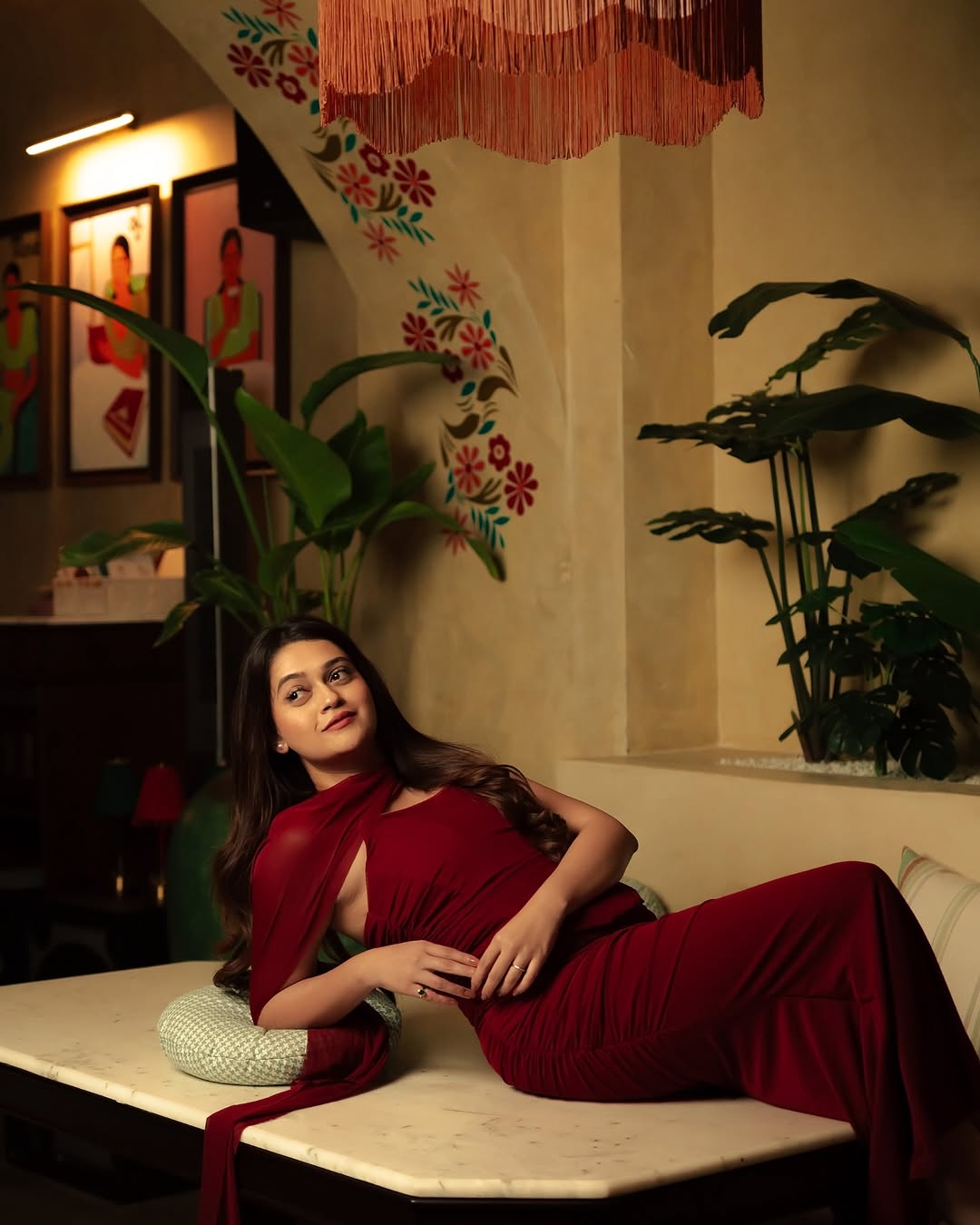 Alara Summer Set of Top And Skirt With Scarf In Maroon