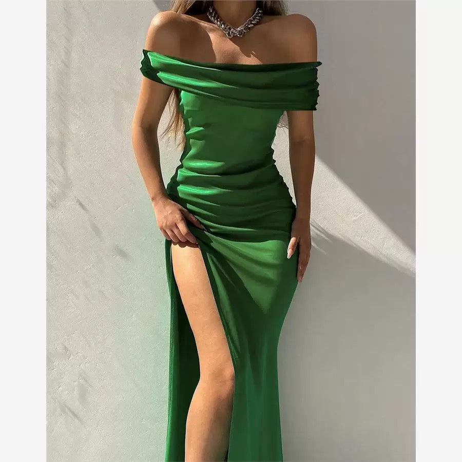 Mia Statement Satin Maxi Dress In Green
