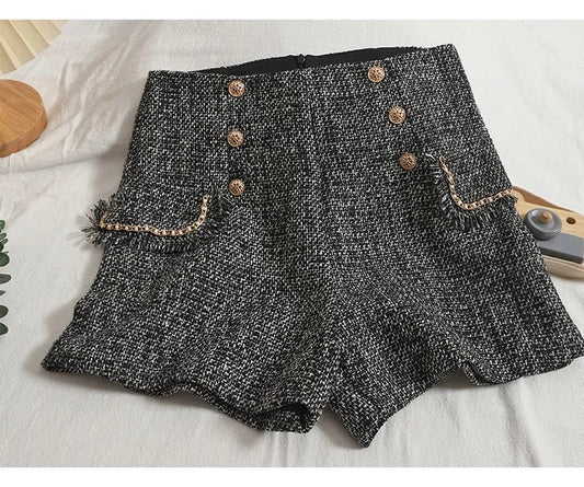 Sula Premium Tweed Shorts with Buttons In Black