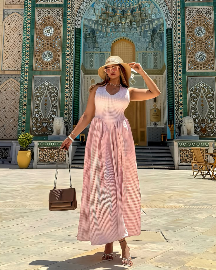 Shireen Drop Waist Midi Dress In Pink