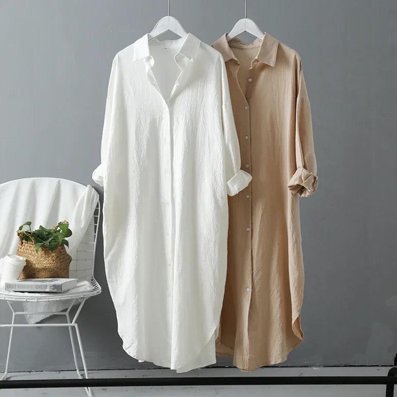 Lumia Luxe Cotton Long Shirt/ Dress In White