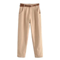 Yale High Waist Pants with Belt In Beige