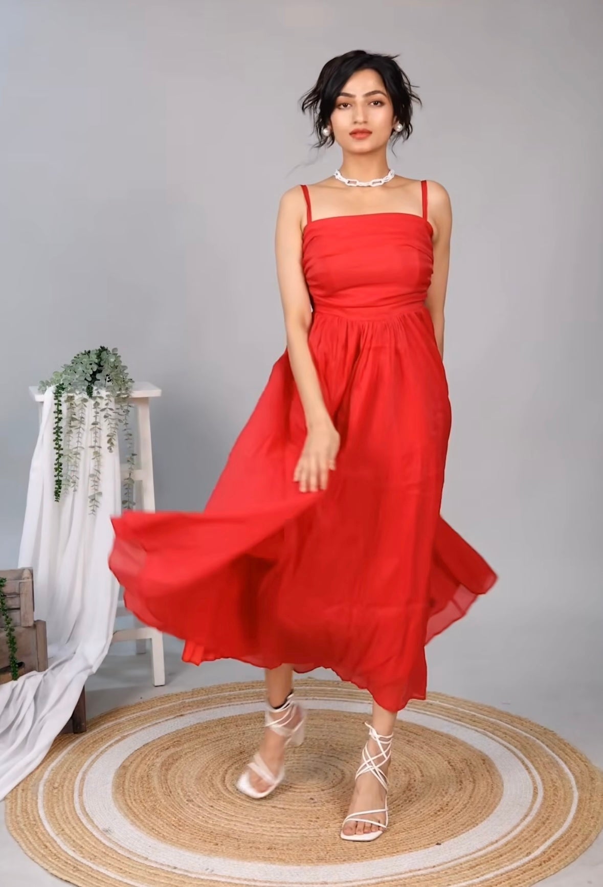Zeus Hot Pink Maxi Dress In Red