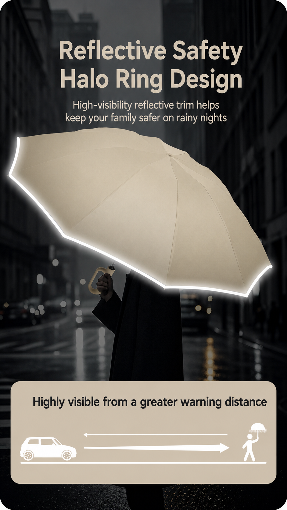 StormGuard Reverse Umbrella – Wind-Resistant Automatic Folding Umbrella with Reflective Trim & UV-Blocking Coating