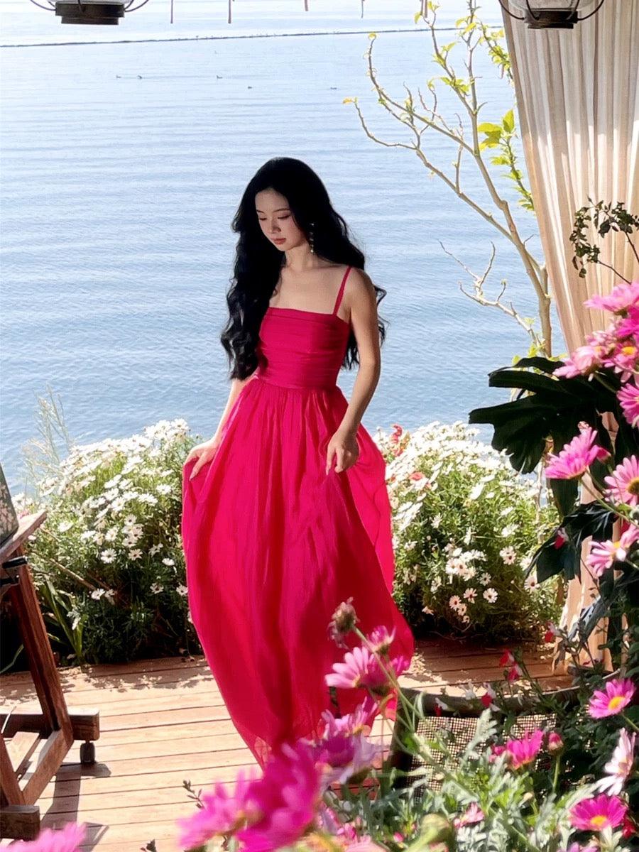 Zeus Hot Pink Maxi Dress In Red