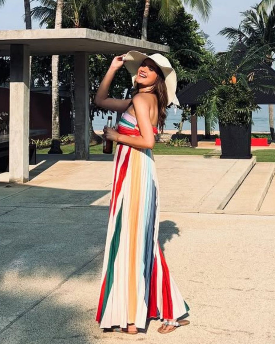 Mulberry Offshoulder Pleated Maxi Dress In Multicolor