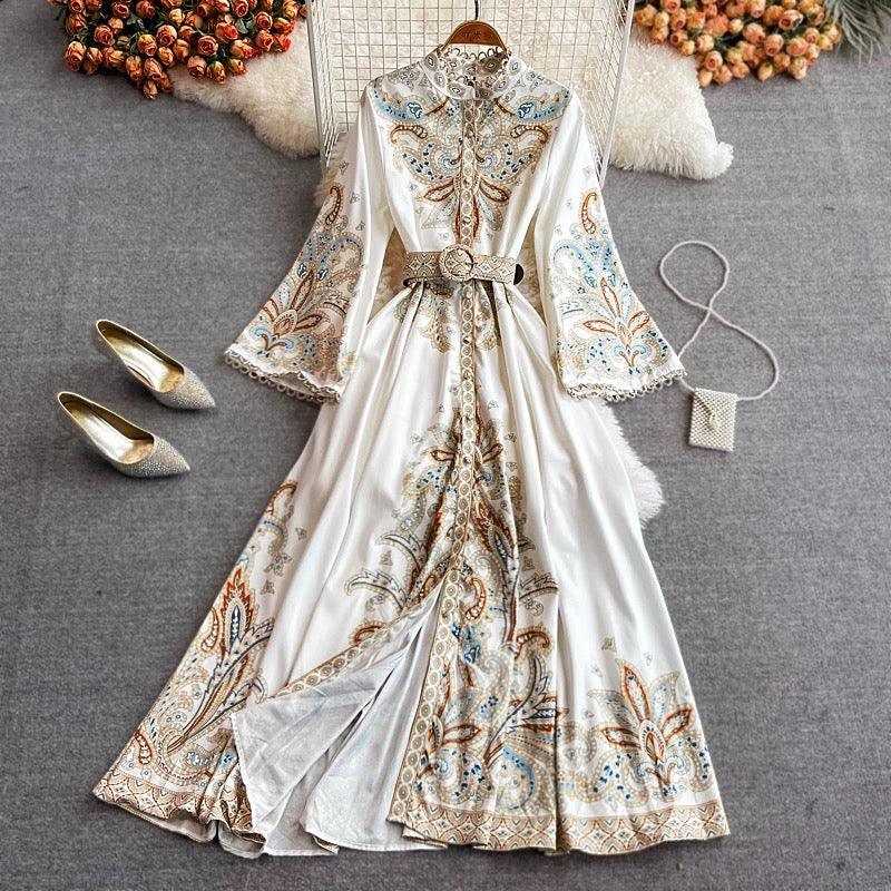 Rubeya Vintage Statement Maxi Dress In White