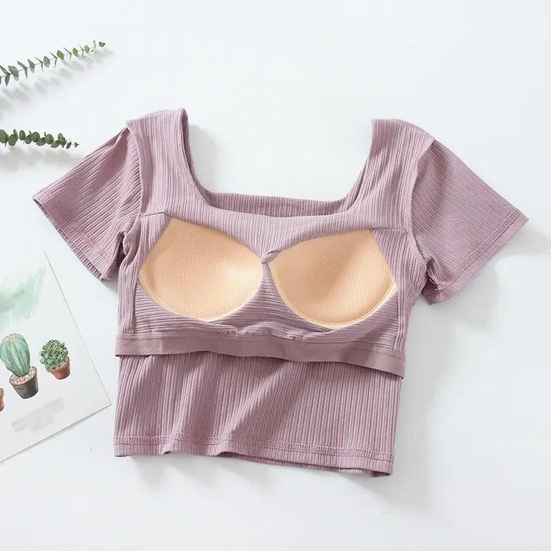 Levo Summer Tops with Inbuilt Bra In Olive