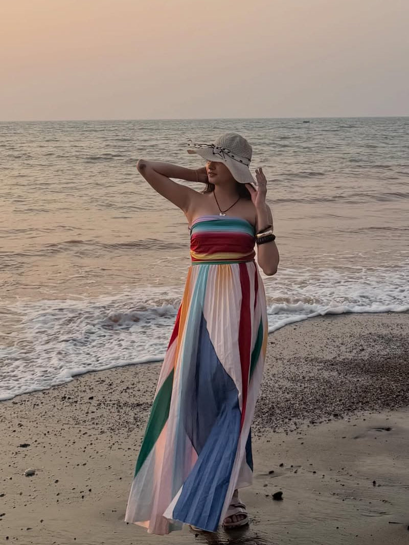 Mulberry Offshoulder Pleated Maxi Dress In Multicolor