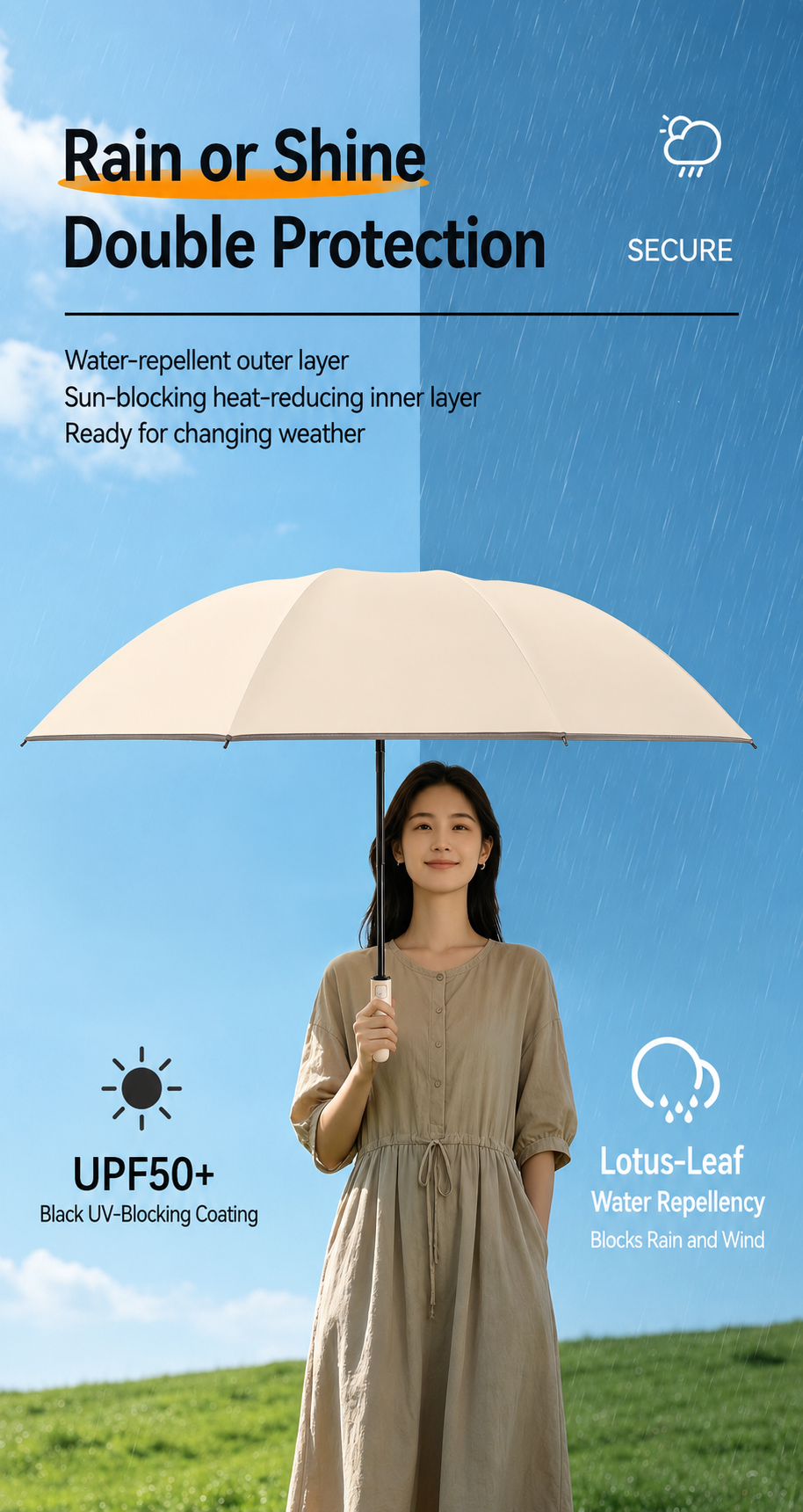 StormGuard Reverse Umbrella – Wind-Resistant Automatic Folding Umbrella with Reflective Trim & UV-Blocking Coating