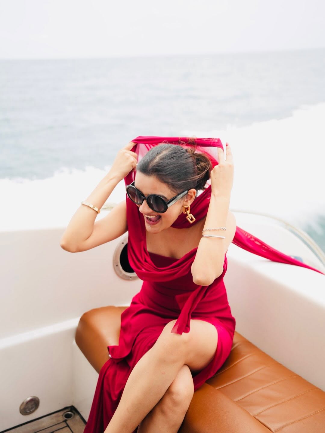 Annora Off-Shoulder Maxi Dress With Scarf In Maroon
